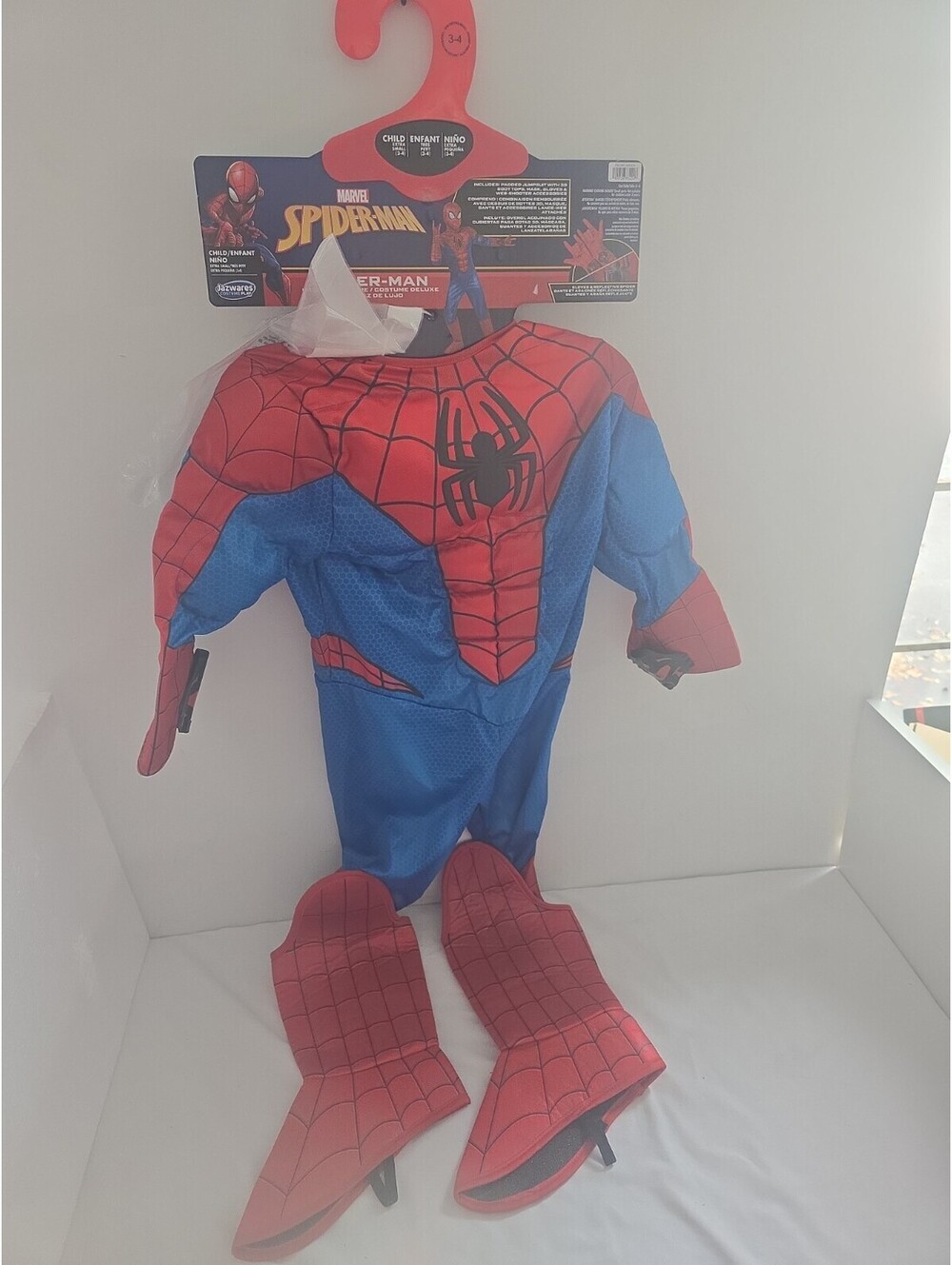 Disguise  KIDS SPIDER-MAN PADDED JUMPSUIT COSTUME W/ GLOVES & MASK SIZE 3-4*NEW